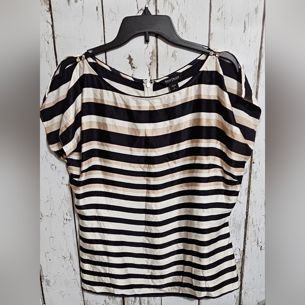 White House Black Market Black and Cream Striped Blouse